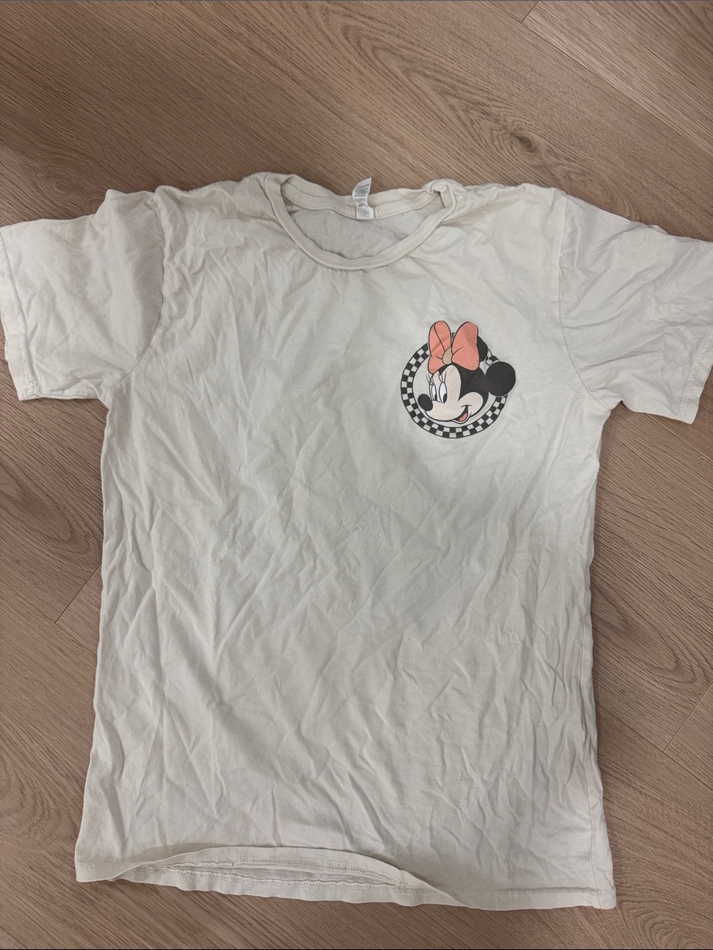 White Minnie Mouse Short Sleeve Graphic Tee with Pink Bow